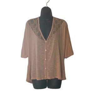 Blush pink lace button front cardigan blouse. Size XL